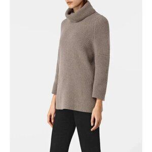 AllSaints • Wool Alpaca Jago Roll Neck Turtleneck Taupe Lunar Gray Sweater • M